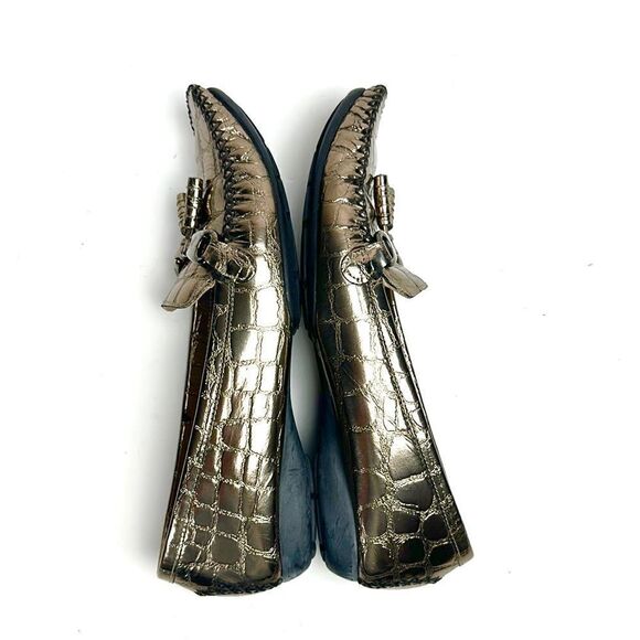 Stuart Weitzman Metallic Croc Embossed Topstitch Moccasin Loafer With Tassel 7,5 - Picture 7 of 16